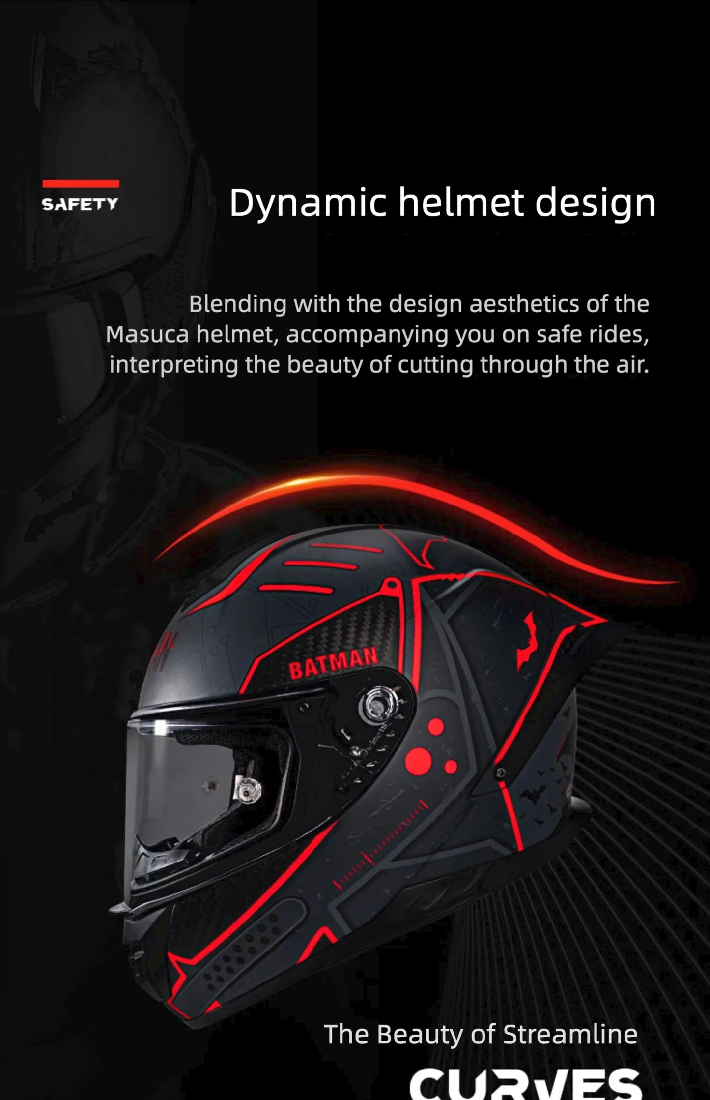 Mesuca DC co-branded Batman carbon fiber night Light helmet